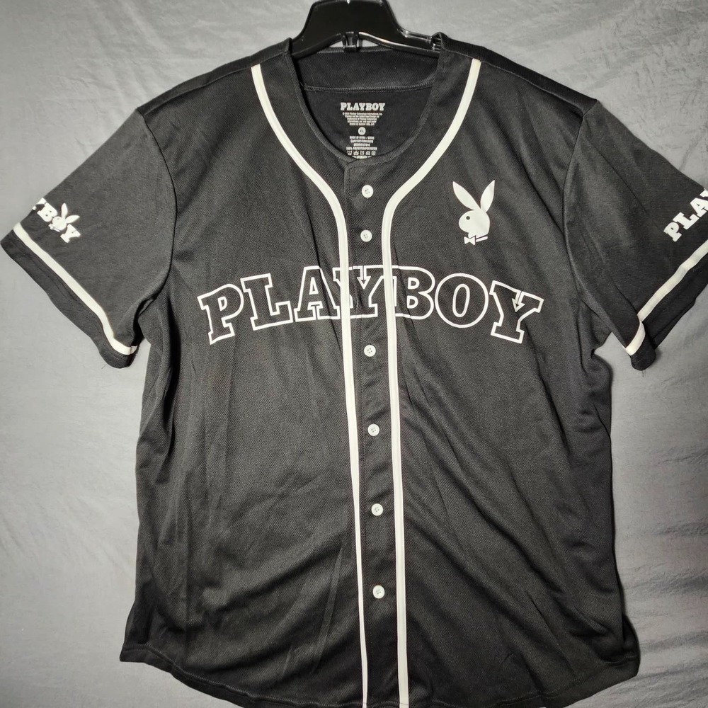 Playboy Bunny Black Baseball Jersey Shirt Mens XL Button Up #53 Spencers NWOT